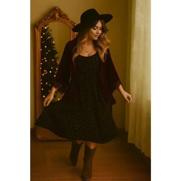 Madewell Alicia Midi Dress XS Black Stars, Witchy Whimsigoth, Dark Coquette NWT - Picture 1 of 13